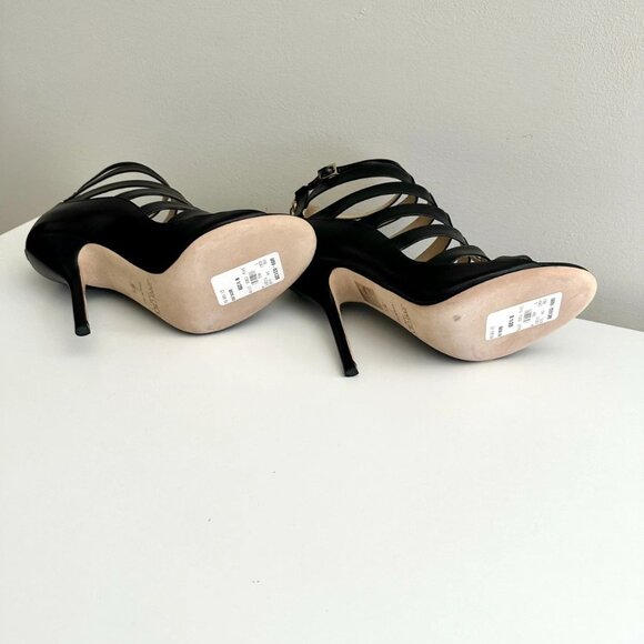 NEW JIMMY CHOO Black Leather Caged Ankle Strap Sandals Size 38.5 - Picture 12 of 14